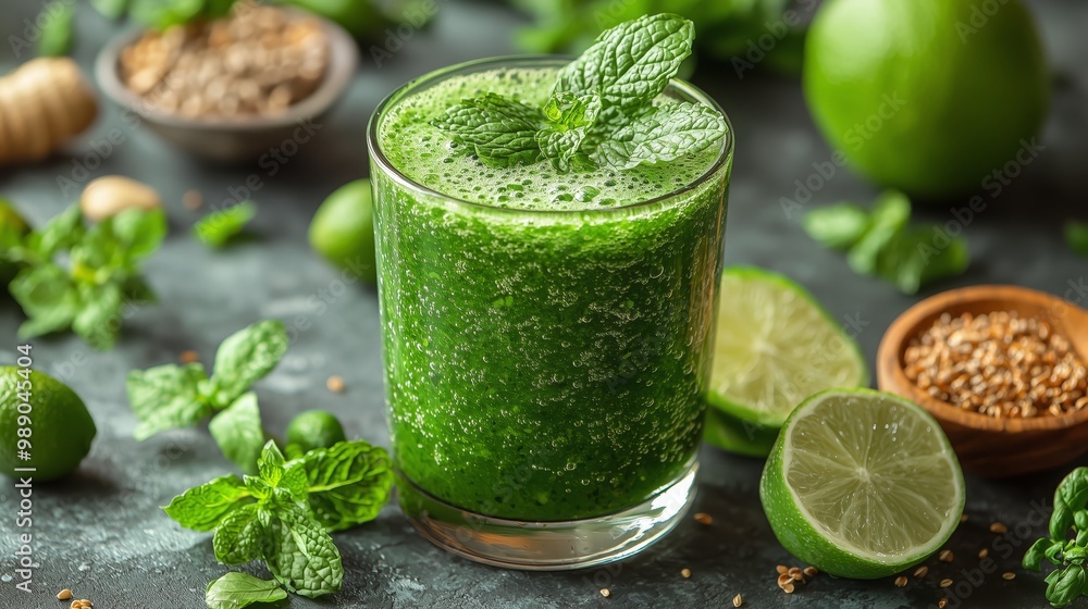 Fresh Green Detox Juice in a Glass Fresh Green Detox Juice in a Glass