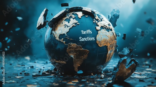 Wallpaper Mural A fragmented globe highlighting tariffs and sanctions. Torontodigital.ca