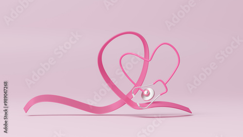 National breast cancer awareness campaign banner background with pink ribbon. Pink October. Breast cancer awareness month every year in October. Support, help, health, disease, hope. 3d rendering