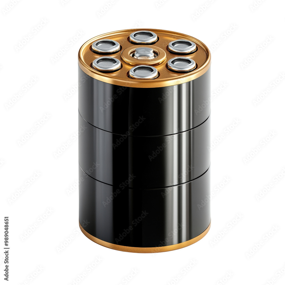 Stylish black and gold battery or power bank on a white isolated background. transparent background. Stylish black and gold battery or power bank on a white isolated background. transparent background.
