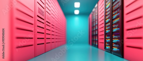 Modern Data Center with Colorful Server Racks