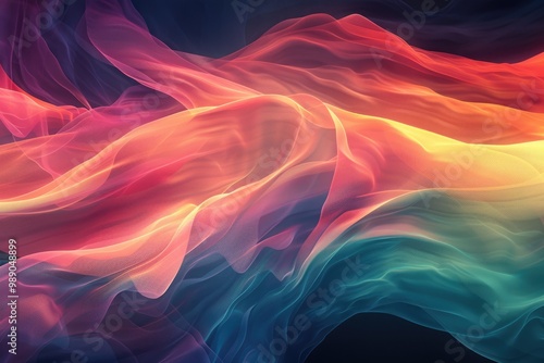 Abstract flowing waves with vibrant red and blue hues. Digital artwork of gradient vibrant pastel color background with fluid texture and liquid movement. Creative design concept. Motion shot. AIG51.