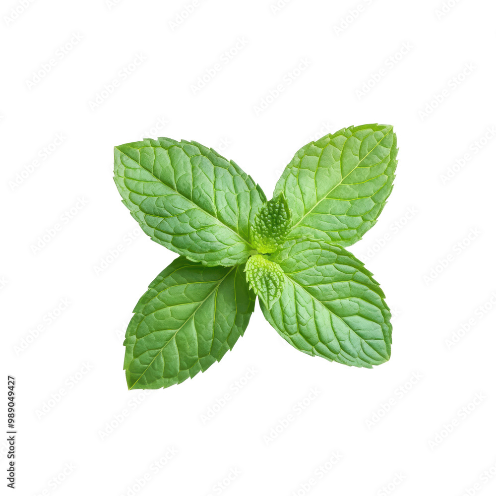 Mint leaf, vibrant green, isolated on white background. transparent background.