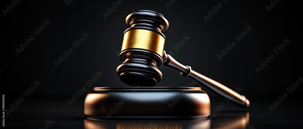 Gavel on a stand in a dramatic lighting setup Gavel on a stand in a dramatic lighting setup
