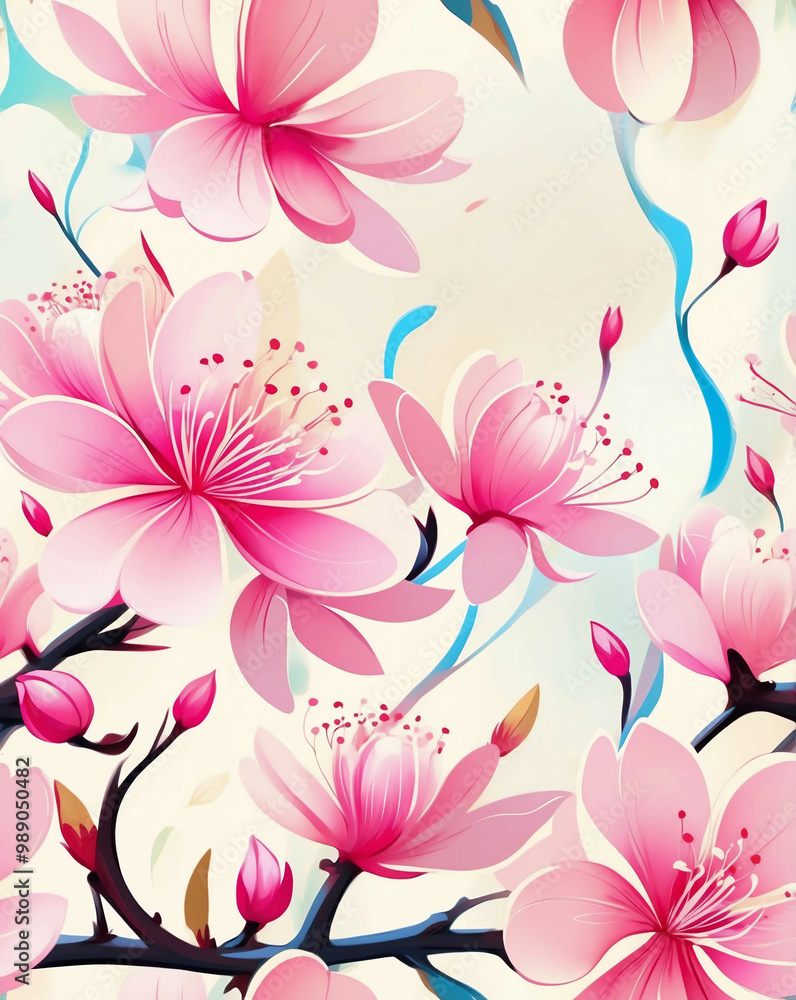 Abstract pink blossoms on cream seamless wallpaper design pattern Abstract pink blossoms on cream seamless wallpaper design pattern