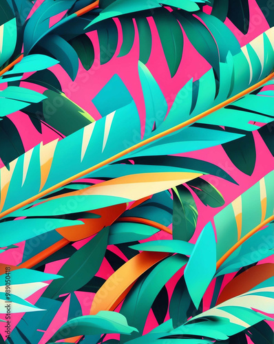 Wallpaper Mural Abstract palm leaves with geometric forms seamless wallpaper design pattern Torontodigital.ca