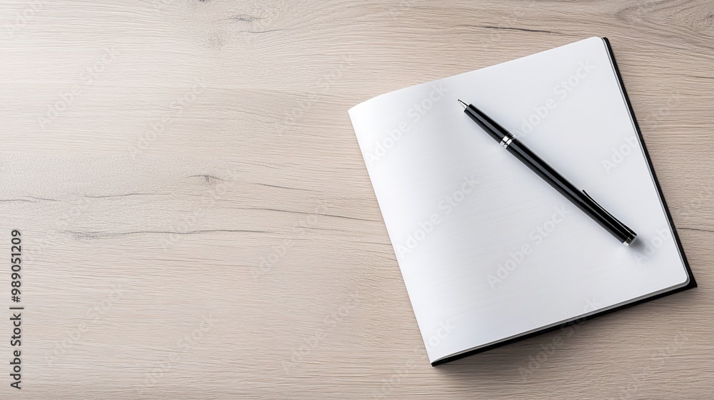Blank Notebook and Pen on Wooden Table Blank Notebook and Pen on Wooden Table