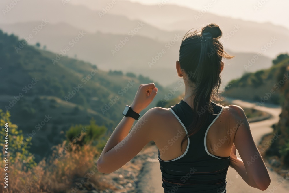 A silhouette of a person jogging on a winding path through mountainous terrain, bathed in the golden light of sunrise, capturing the essence of morning fitness and nature. A silhouette of a person jogging on a winding path through mountainous terrain, bathed in the golden light of sunrise, capturing the essence of morning fitness and nature.
