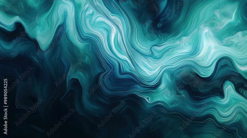 Obraz premium Abstract Wavy Fluid Pattern in Deep Blues and Greens for Wellness and Nature Themes