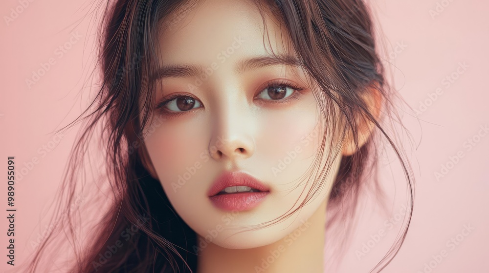 Fototapeta premium A beautiful Korean woman with long hair