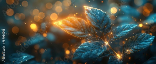 futuristic plantcomputer hybrid bioluminescent leaves intertwined with circuitry soft ethereal glow symbolizing harmony between nature and technology photo