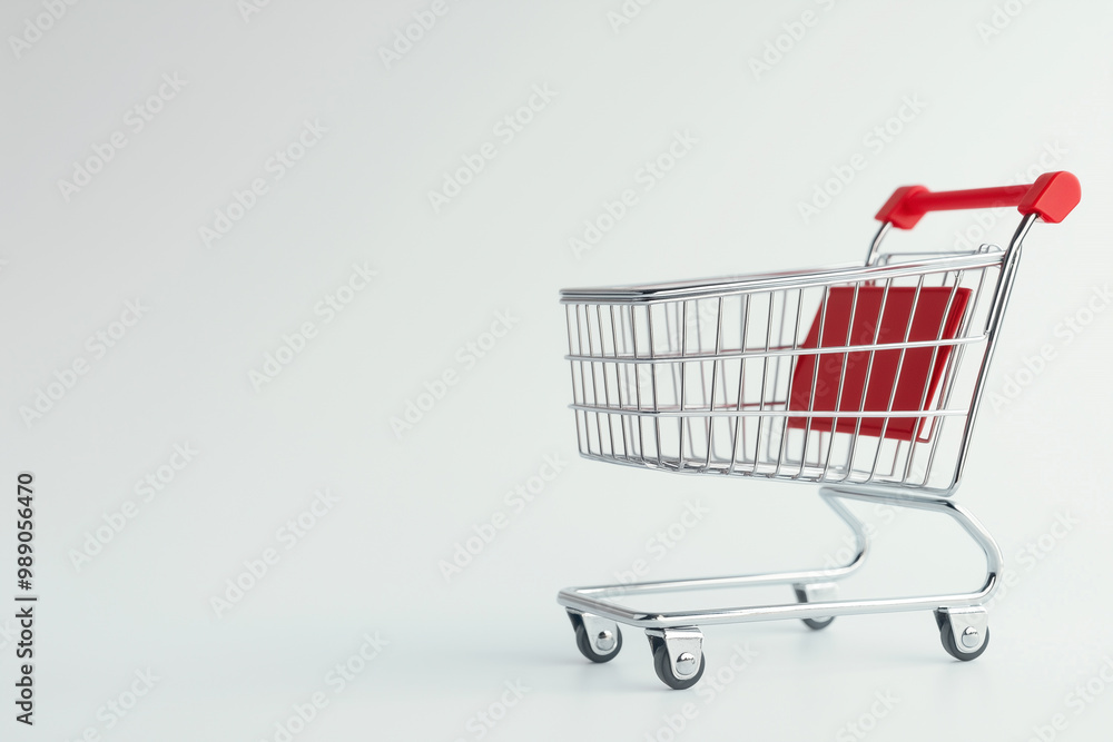 Red Handle Shopping Cart on White Background Red Handle Shopping Cart on White Background