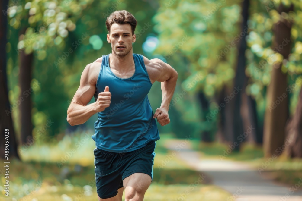 Athletic Lifestyle. Fitness Man Running Outdoors. Young Man Exercising for Healthy Living Athletic Lifestyle. Fitness Man Running Outdoors. Young Man Exercising for Healthy Living
