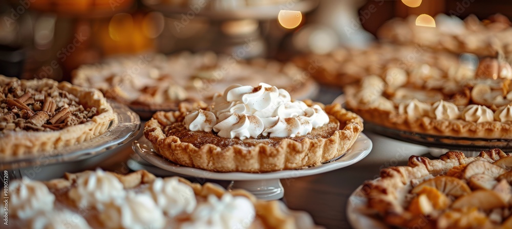 Festive Thanksgiving Dessert Table with Decorated Pumpkin and Apple Pies for Fall Celebration Festive Thanksgiving Dessert Table with Decorated Pumpkin and Apple Pies for Fall Celebration