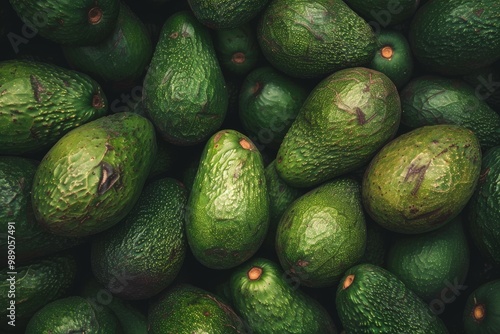 A pile of fresh avocados showcases their rich green hues and textured skins, tempting anyone looking for nutritious food options.