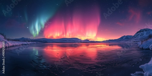 Northern Lights Over Frozen Landscape at Night