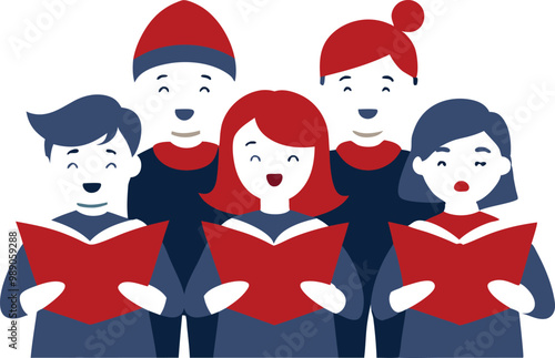 Vector Illustration of Children's Choir Singing for Coloring Fun
