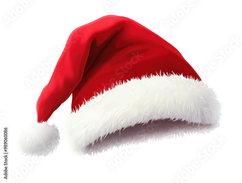 Red Santa hat with white fur trim, holiday spirit, white isolate background. transparent background