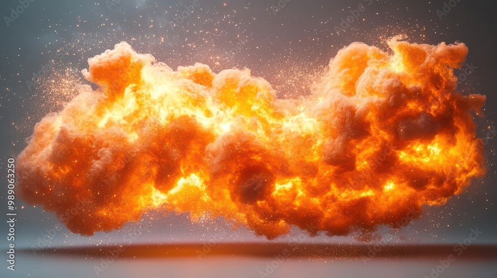 explosive fireball intense orange flames billowing smoke dynamic energy release isolated on white highcontrast lighting explosive fireball intense orange flames billowing smoke dynamic energy release isolated on white highcontrast lighting