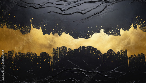 black grunge wall with golden paint