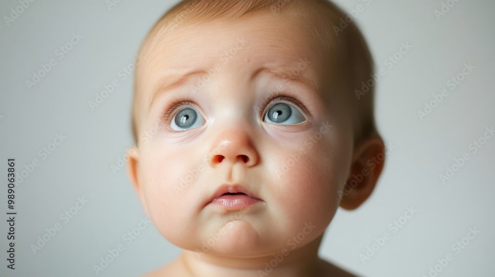 Infant with Teary Eyes Looking Upward Infant with Teary Eyes Looking Upward
