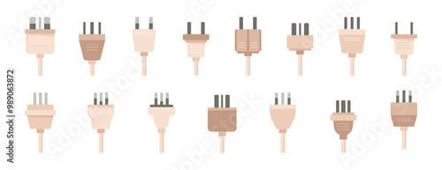 Socket for charging phones or modern electrical devices and gadgets. Vector isolated electrical plugs collection, charger for smartphones or appliances. Technologies and equipment powering up
