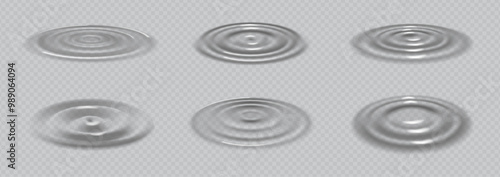 Ripple water waves side view. Vector rain drop fall circular splash on puddle surface, pure water or liquid flow motion effect, clear aqua or fluid impact waves. Realistic texture of rings