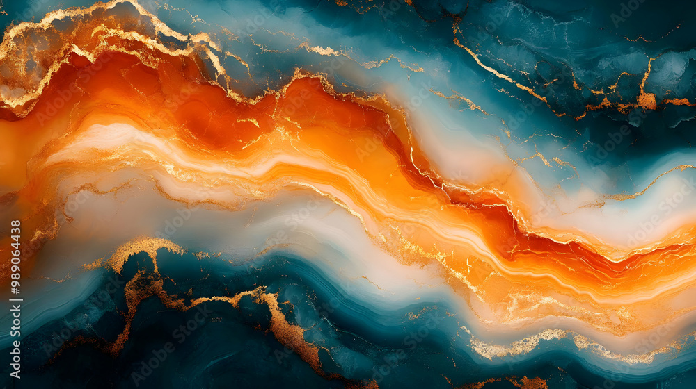 Abstract Art: Teal, Orange, and Gold Swirls Abstract Art: Teal, Orange, and Gold Swirls