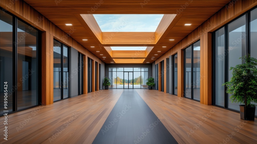 Modern Interior with Skylights and Wooden Facades Modern Interior with Skylights and Wooden Facades
