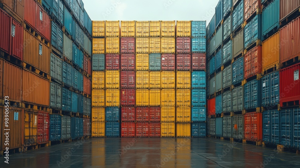Fototapeta premium Stack of Colorful Shipping Containers at a Port