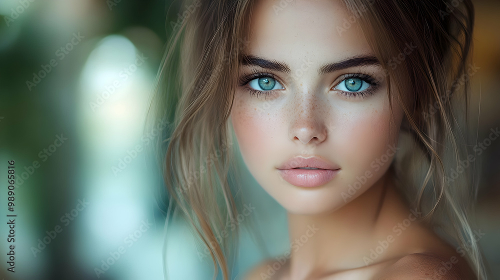 Close-Up Portrait of a Woman with Freckles and Blue Eyes Close-Up Portrait of a Woman with Freckles and Blue Eyes