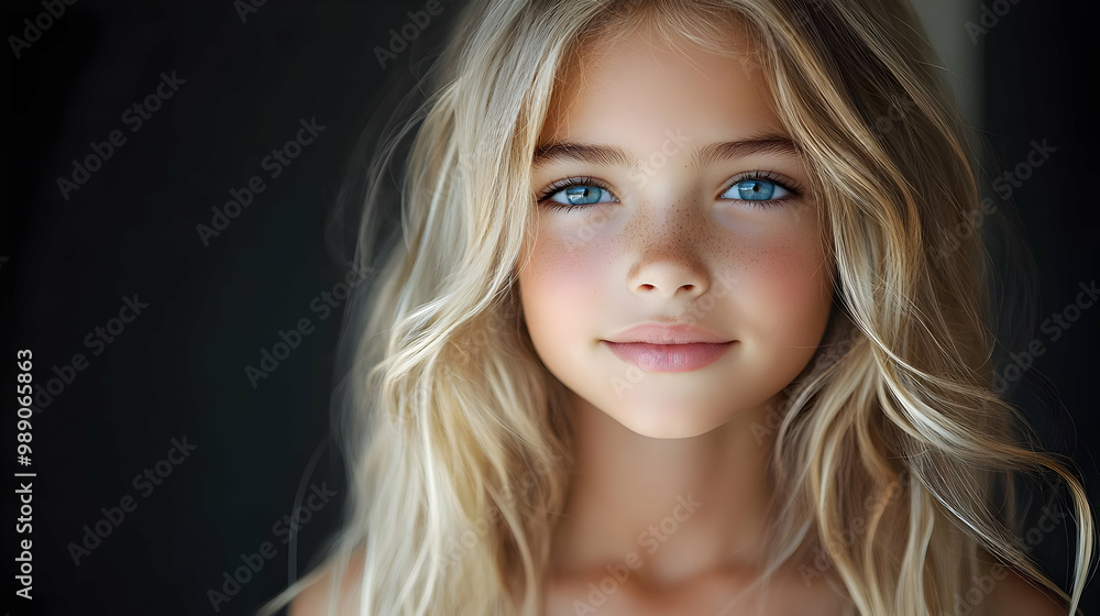 Young Girl with Blonde Hair and Blue Eyes Smiling, Portrait Photography Young Girl with Blonde Hair and Blue Eyes Smiling, Portrait Photography