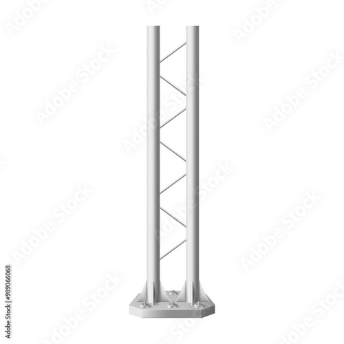Silver metal pillar, glossy aluminum construction for bridges. Vector realistic bearing column. Steel pole for billboard and streetlight. Vertical support for urban and industrial architecture