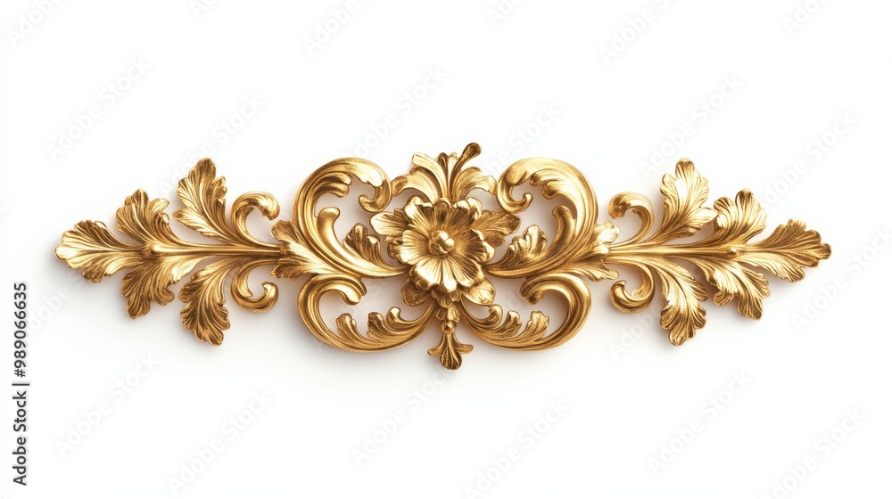Victorian-style gold flourish and swirl ornament with floral patterns, isolated on a white background Victorian-style gold flourish and swirl ornament with floral patterns, isolated on a white background