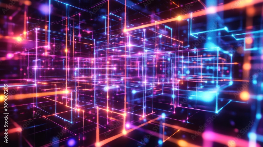 Obraz premium Abstract digital representation of interconnected lines and nodes in vibrant colors.