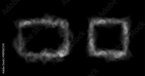 Realistic smoke frames, isolated geometric shapes vapor borders in form of rectangle and square. Vector set of smoky boundaries with fog or haze. Puff cloudy effect, mist traces banners