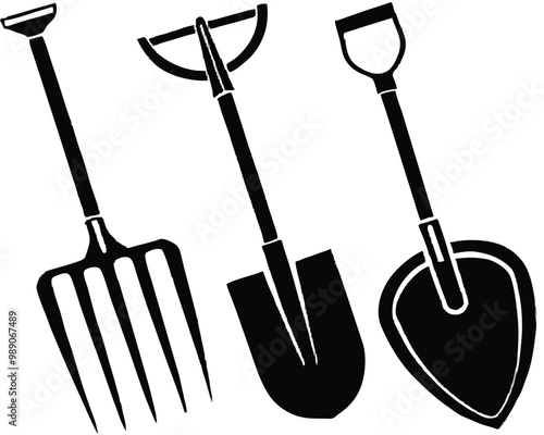 Gardening equipment agriculture spade shovel line art silhouette