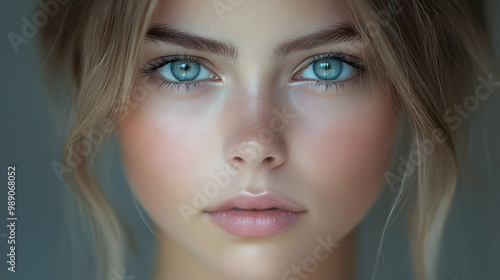 Close Up Portrait of a Woman with Beautiful Blue Eyes