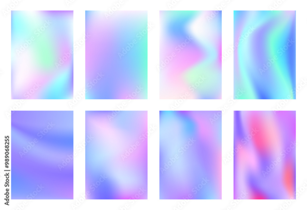 Naklejka premium Complex soft transition of different colors, set of colorful backgrounds for banners, advertisements or presentation. Vector isolated hipster trendy covers with blurry surface and blue tints