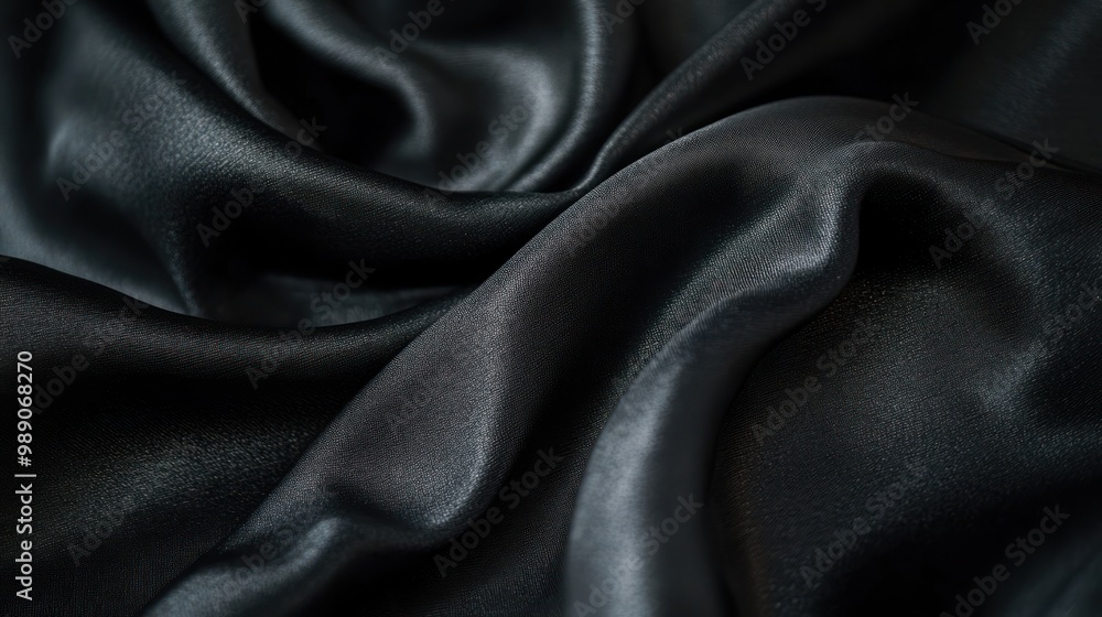 Close-up of smooth black fabric, showcasing its texture and sheen. Close-up of smooth black fabric, showcasing its texture and sheen.