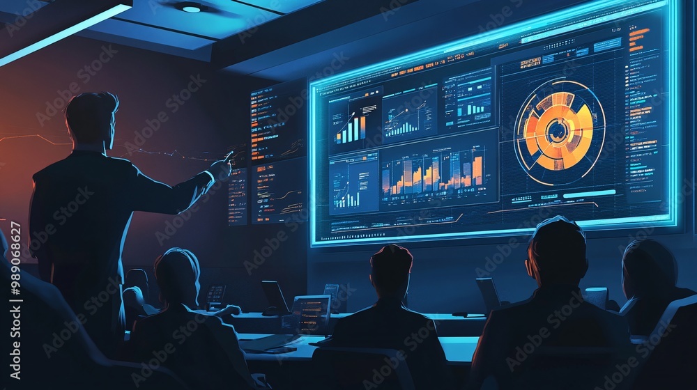 Business Presentation with Data Analytics and Charts on Screen Business Presentation with Data Analytics and Charts on Screen