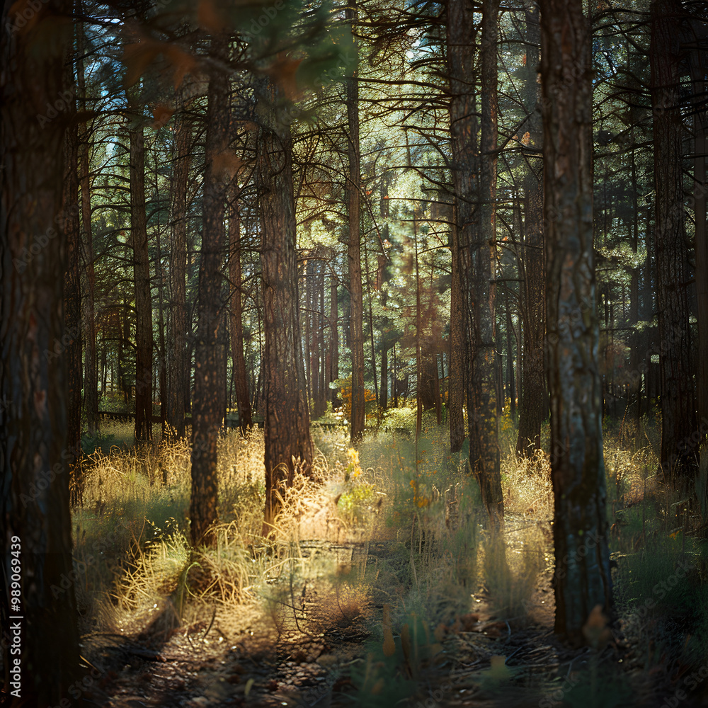 Fototapeta premium Forest with Lush Green Undergrowth - Peaceful Woodland Landscape