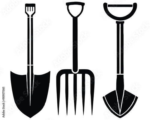 Gardening equipment agriculture spade shovel line art