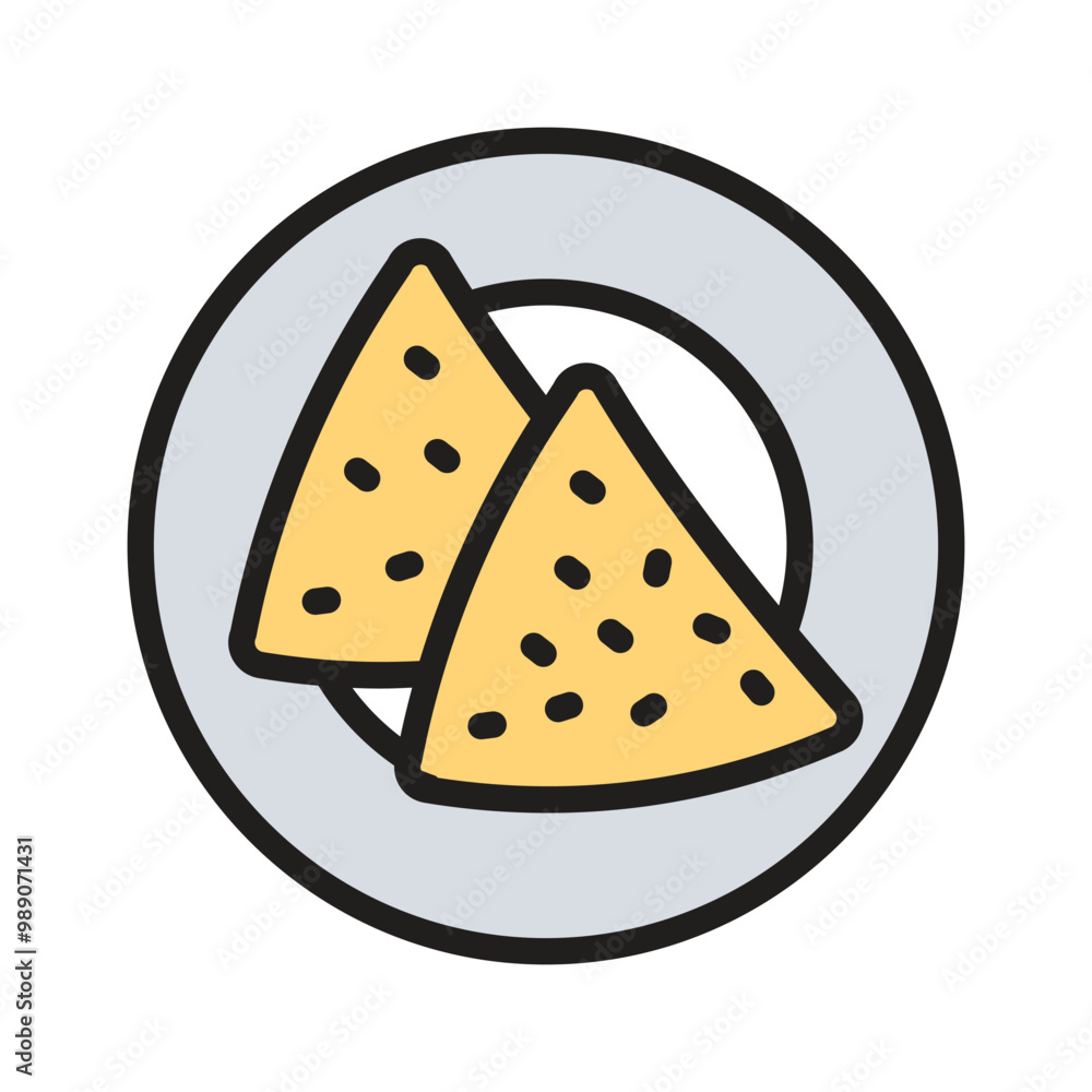 Delicious nachos icon served on plate Delicious nachos icon served on plate