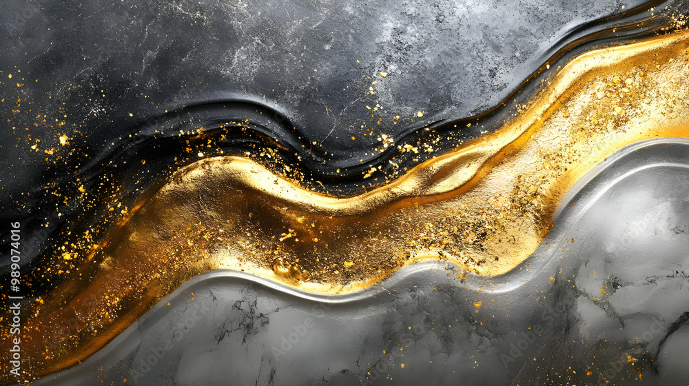 Abstract Gold and Black Swirls on Grey Background Abstract Gold and Black Swirls on Grey Background