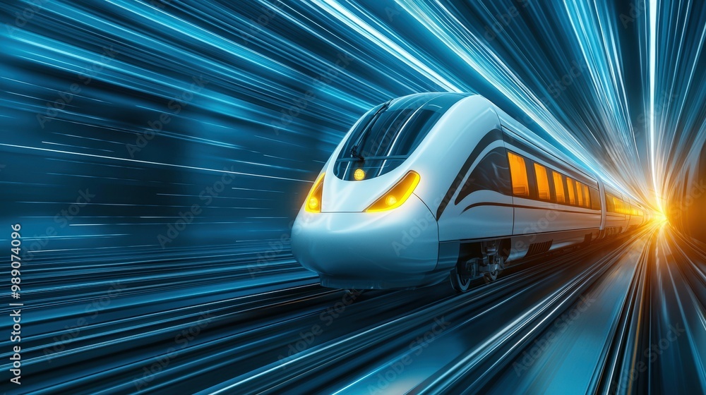 Fototapeta premium High-Speed Train in a Motion Blur Tunnel