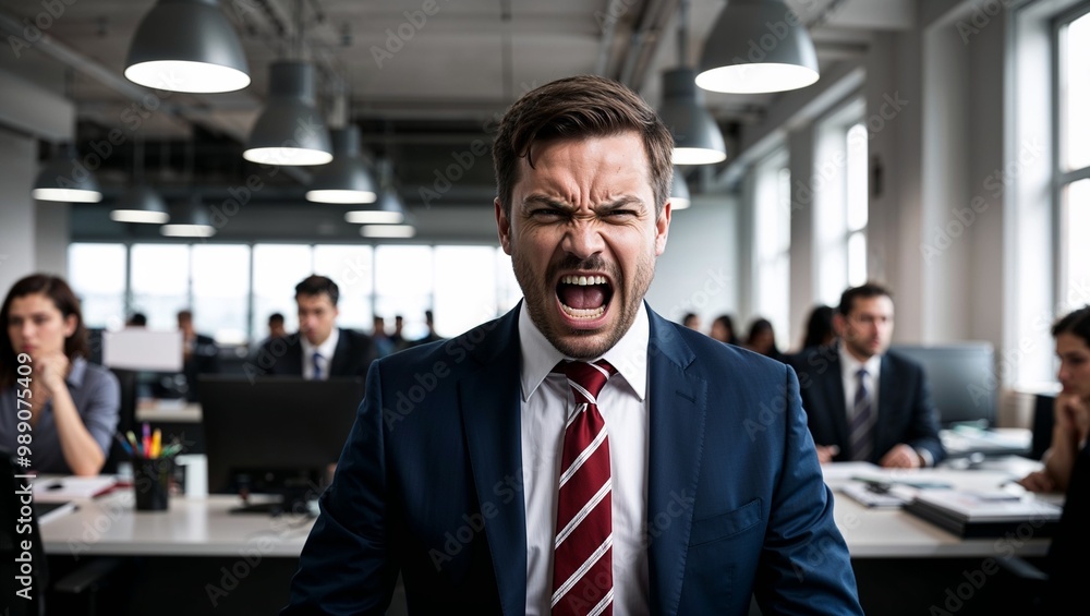 Fototapeta premium Angry man in a busy office