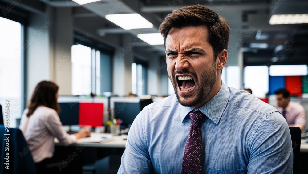 Angry man in a busy office Angry man in a busy office