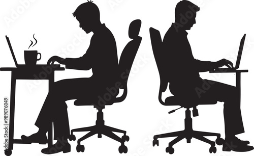 two people are doing work activities sitting and focusing on a laptop vector eps