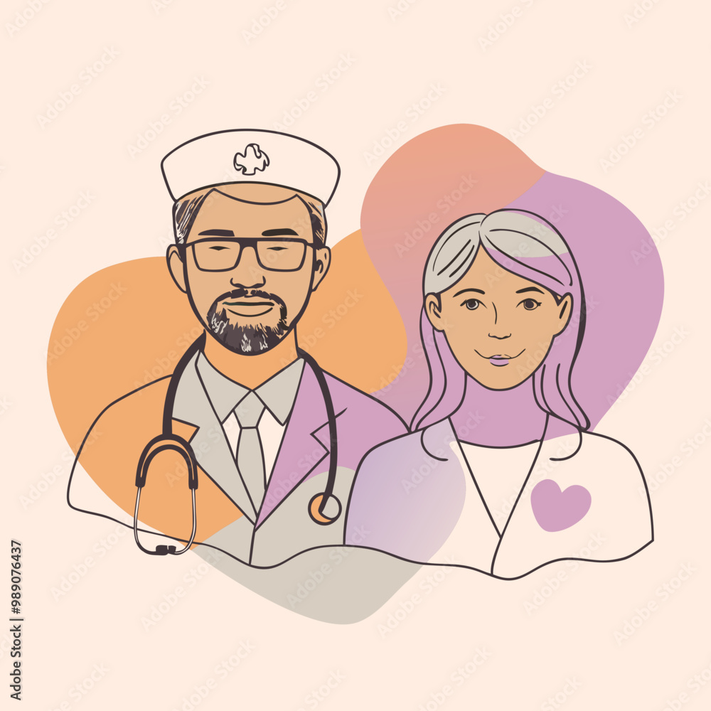 Doctor and Nurse, Healthcare and Medical Team Concept Vector Illustration Doctor and Nurse, Healthcare and Medical Team Concept Vector Illustration